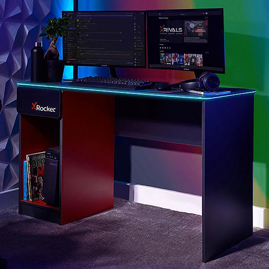 X Rocker Carbon-Tek Desk with Wireless Charging & Neo Fiber Led
