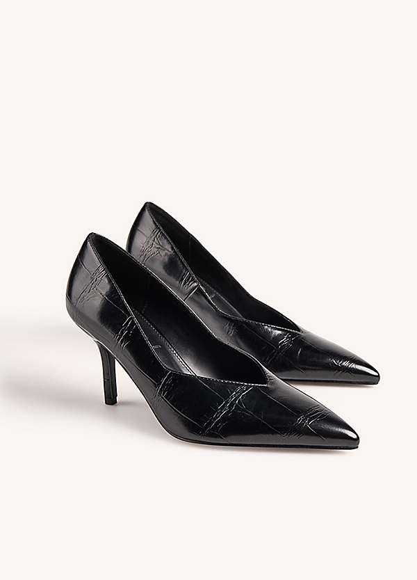 365 by Freemans Black Croc Court Shoes Freemans