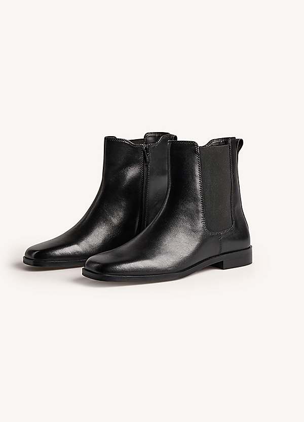 365 by Freemans Black Leather Square Toe Chelsea Boots
