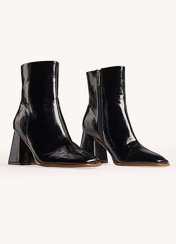 365 by Freemans Black Patent Block Heeled Ankle Boots Freemans