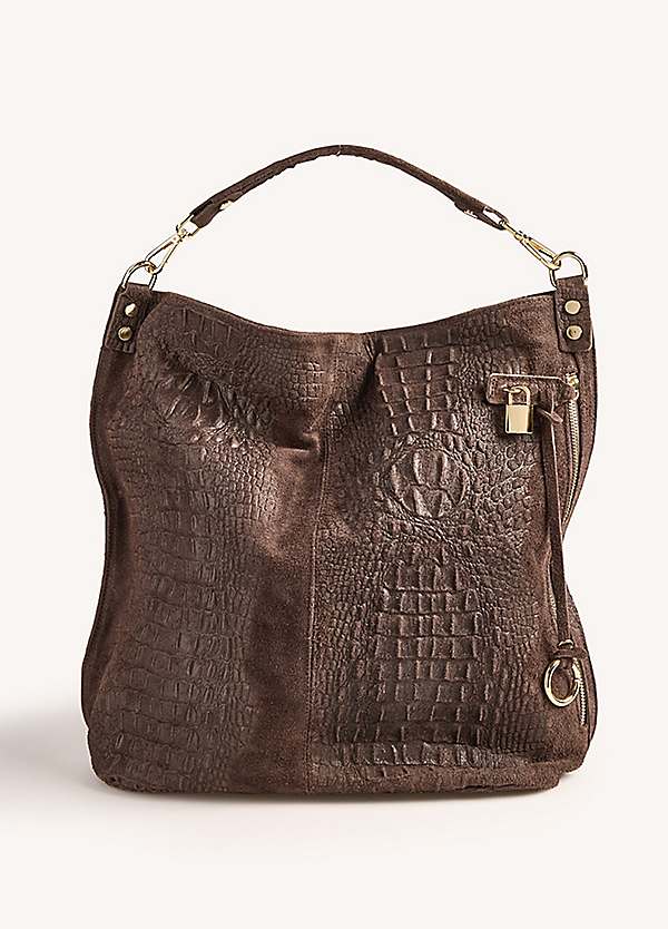 365 by Freemans Italian Leather Chocolate Croc Embossed Shoulder