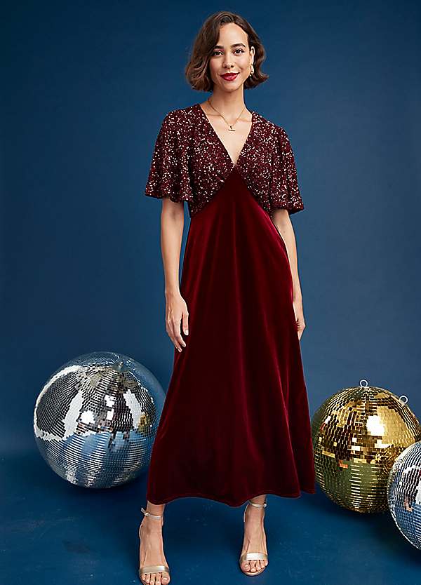 365 by Freemans Red Velour Sequin Midi Dress | Freemans 365 by Freemans Red Velour Sequin Midi Dress | Freemans