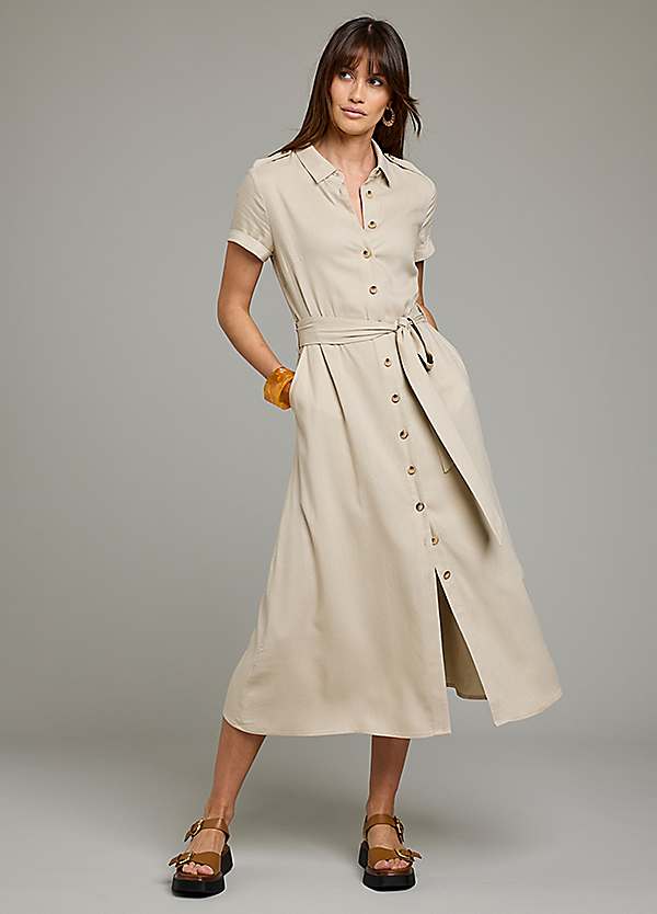 knee length dresses for ladies Womens Linen Blend Midi Shirt Dress  Neutral Summer Dress