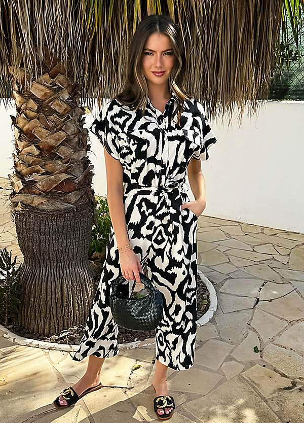 AX Paris Black Cream Abstract Print Button Front Collared Tie