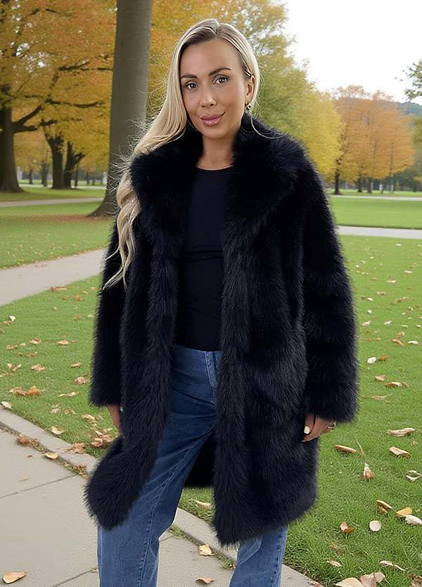 AX Paris Black Faux Fur Long Jacket | Freemans