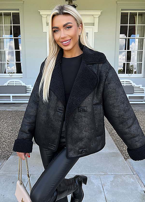 AX Paris Black Faux Shearling Coat Freemans