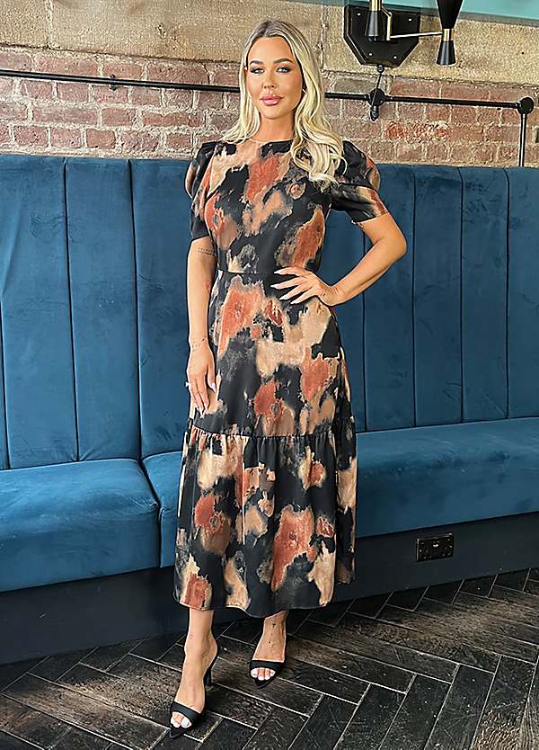 knee length dresses for ladies Hello There Puff Sleeve Smocked Midi Dress main image 1