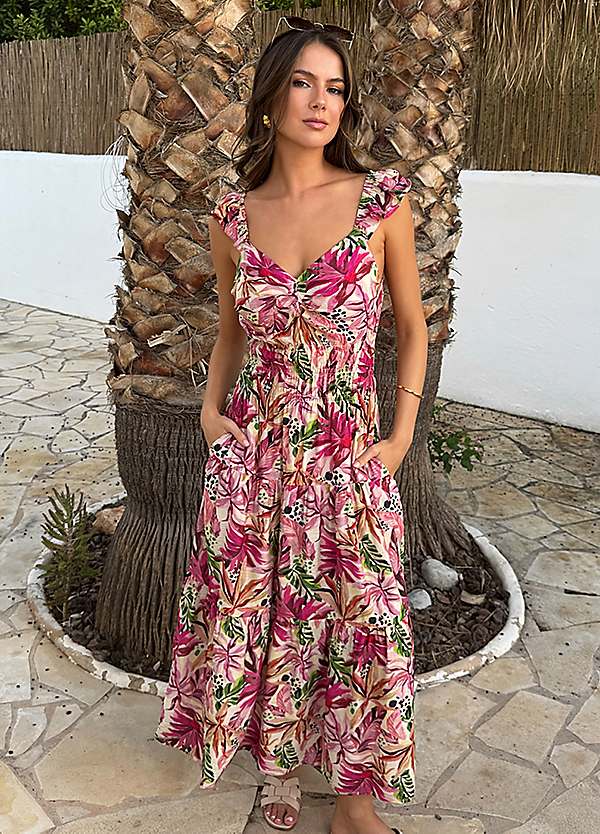 ax paris floral maxi dress Black Gathered Waist Floral Split Maxi Dress AX Paris
