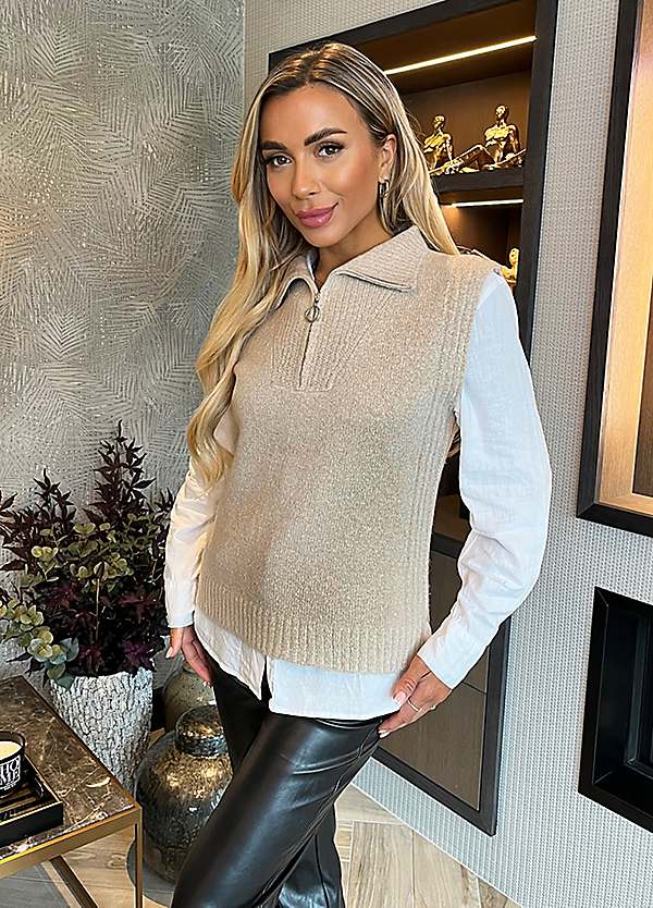 トップス Lambs-wool Layered Knit Vest / Beige Lambs-wool Layered Knit Vest/Beige｜PERVERZE | パーバーズの公式