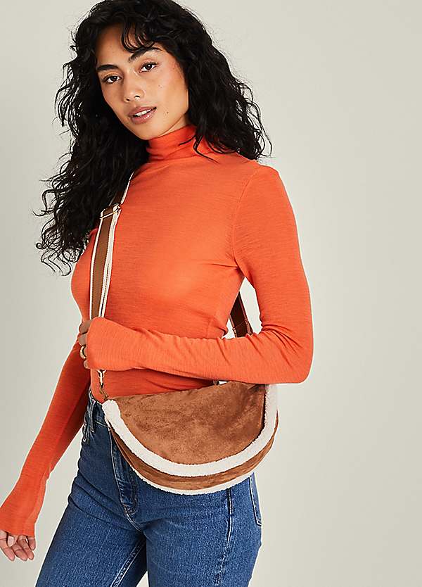 Accessorize Beige Shearling Trim Crossbody Bag Freemans