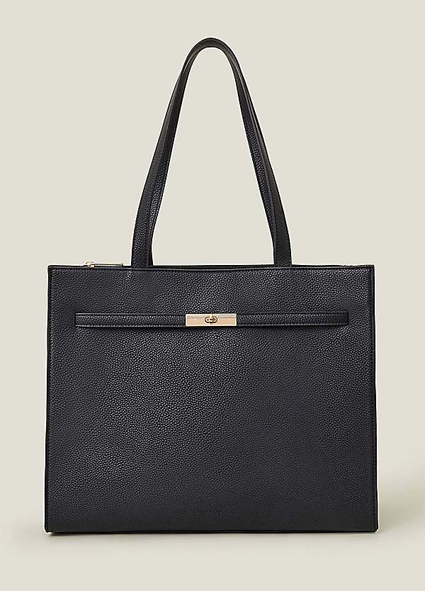 Accessorize Black Metal Twist Lock Tote Bag Freemans