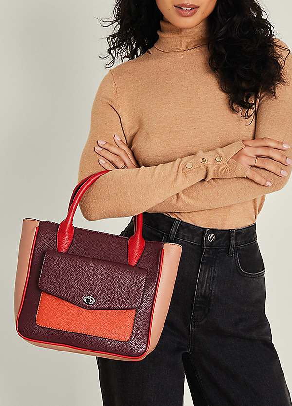 Accessorize Burgundy Colour Block Faux Leather Handbag Freemans