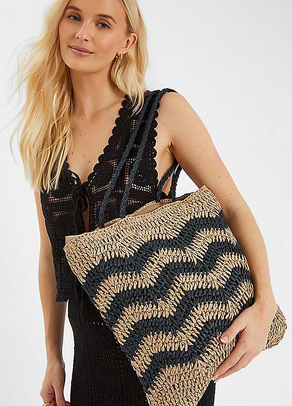 【関税&送料込】Etro Perforated Raffia Shoulder Bag Accessorize Chevron Raffia Shopper Bag | Freemans