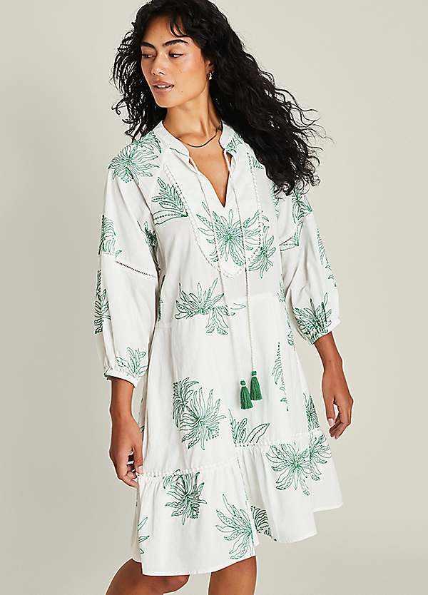 Accessorize Embroidered Palm Print Mini Dress | Freemans