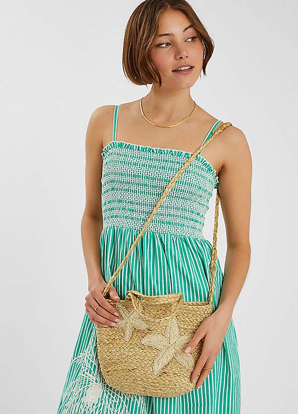 Accessorize Embroidered Starfish Jute Tote Bag Freemans