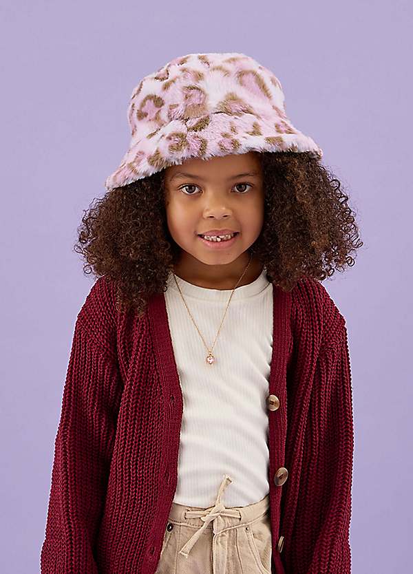 Accessorize Girls Fluffy Leopard Print Bucket Hat
