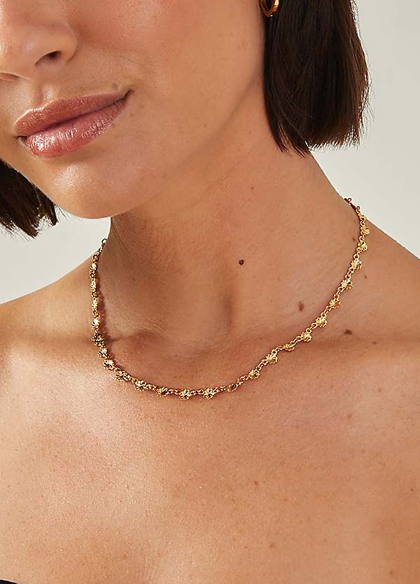 Accessorize Gold 14ct Gold-Plated Flower Link Necklace Freemans