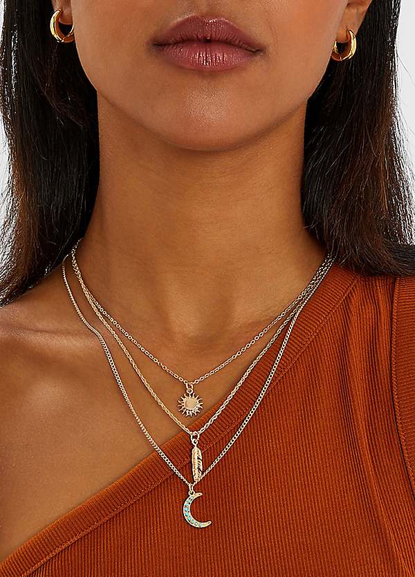 Accessorize Gold Celestial Pendant Layered Necklace Freemans