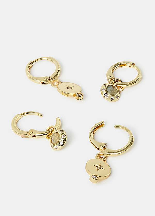 Accessorize Pack of 14ct Gold-Plated Charm Huggie Hoop Earrings