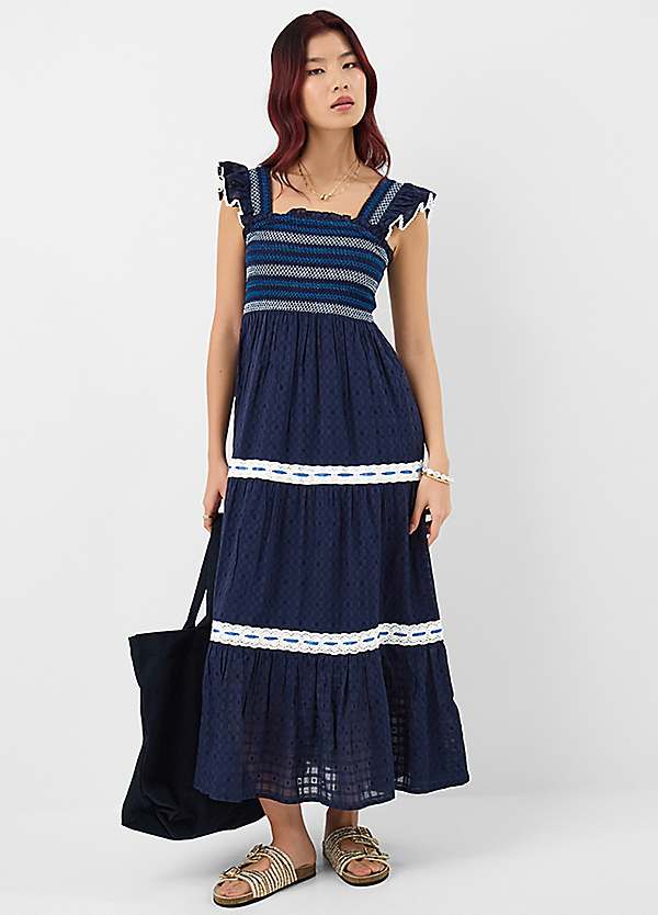 Accessorize Smocked Lace Midi Dress