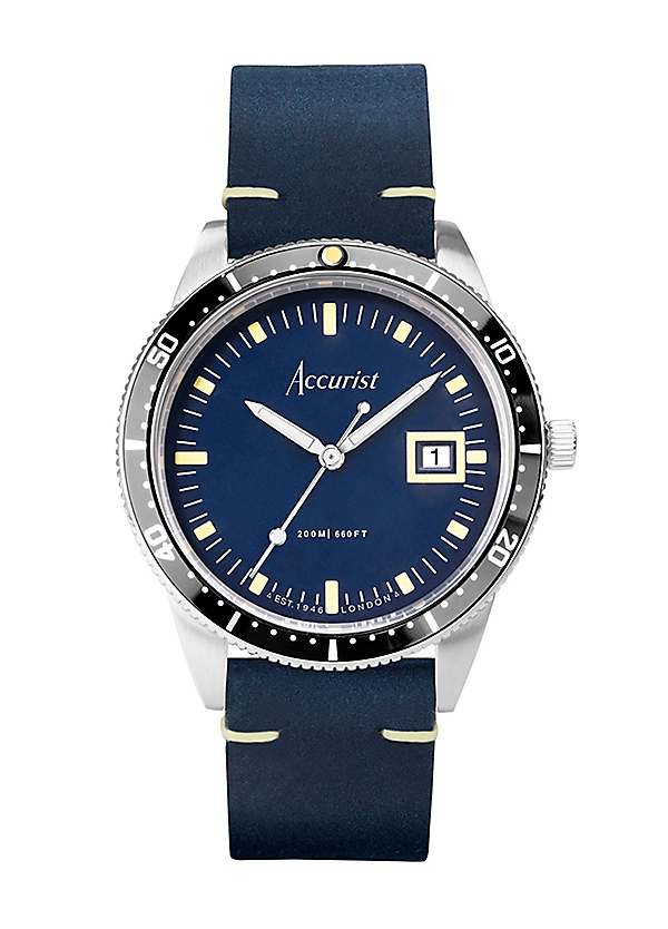 Accurist Men's Dive Blue Leather Strap 42mm Watch Freemans