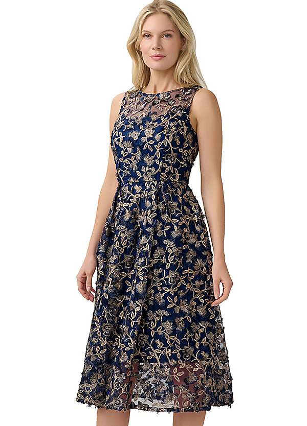 Adrianna Papell 3D Embroidery Fit Flare Dress