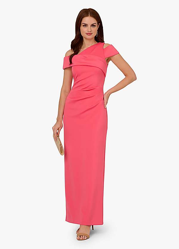 adrianna papell asymmetrical draped dress Asymmetrical Draped Neck Stretch Satin Gown In Elegant Sky, Elegant Sky / Regular / 20 main image 1