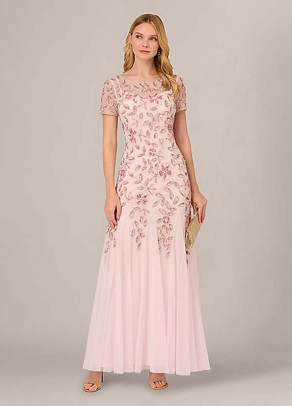 Adrianna Papell Bead Long Dress with Godets | Freemans Adrianna Papell Bead Long Dress with Godets | Freemans