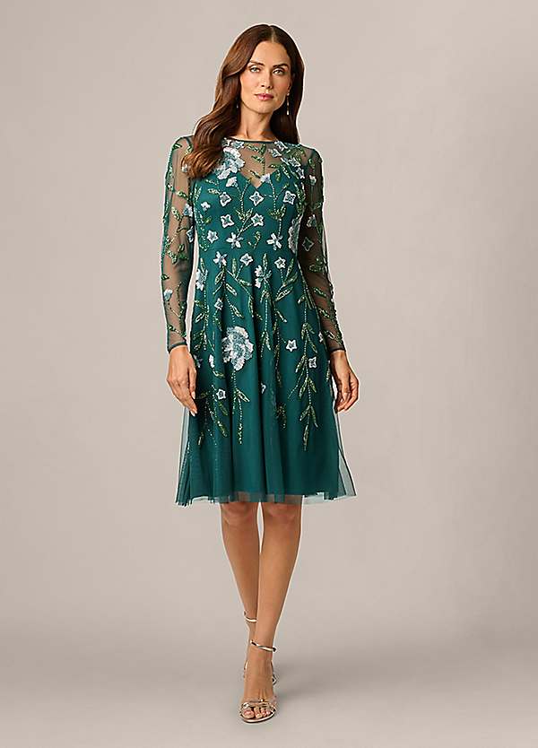 knee length adrianna papell dresses Bead Mesh Dress Floral dress
