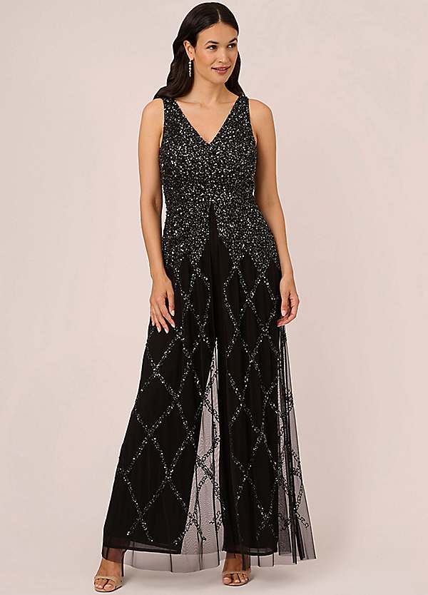 Adrianna Papell Beaded Georgette Jumpsuit Freemans