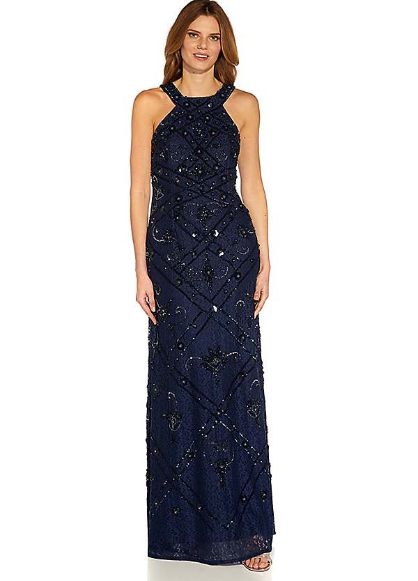 Adrianna Papell Beaded Halter Gown Freemans