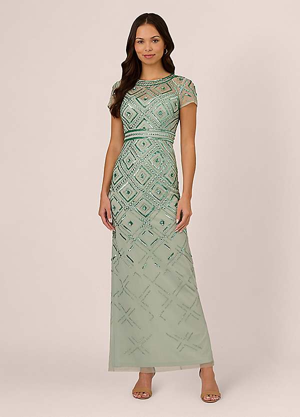 Adrianna Papell Beaded Long Column Dress Freemans - Main Image