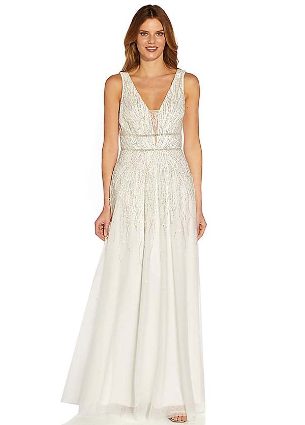 Adrianna Papell Beaded Mesh Chiffon Gown Freemans