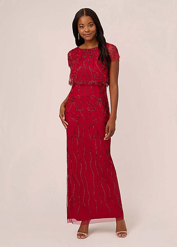 Adrianna Papell Beaded Mesh Gown Freemans