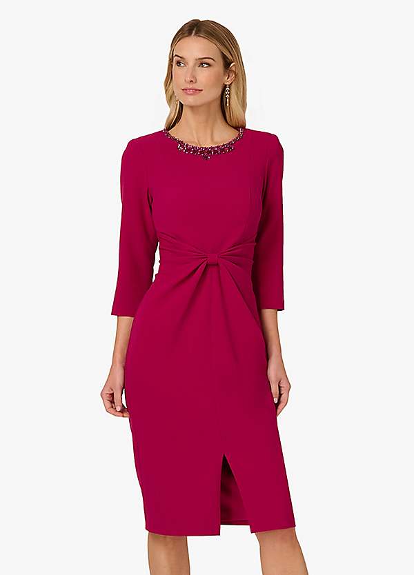 adrianna papell women's beaded midi dress Adrianna Papell Sweetheart Neck Back Zipper Long Sleeves Beaded Midi Dress
