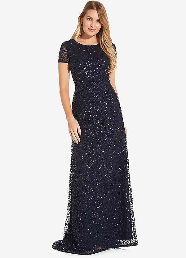 Adrianna Papell Blue Scoop Back Long Dress