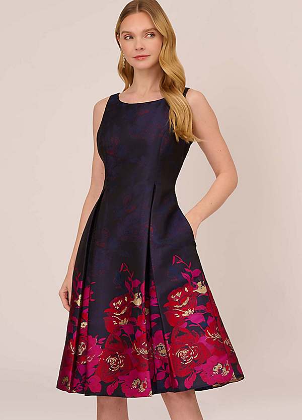 Adrianna Papell Border Jacquard Dress