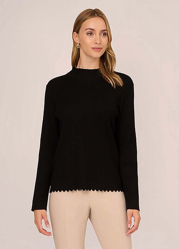 Adrianna Papell Cable Mock Neck Sweater with Scallop Hem Freemans