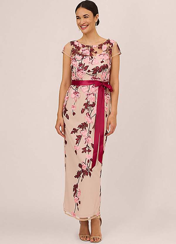 Adrianna Papell Cascading Floral Column Gown