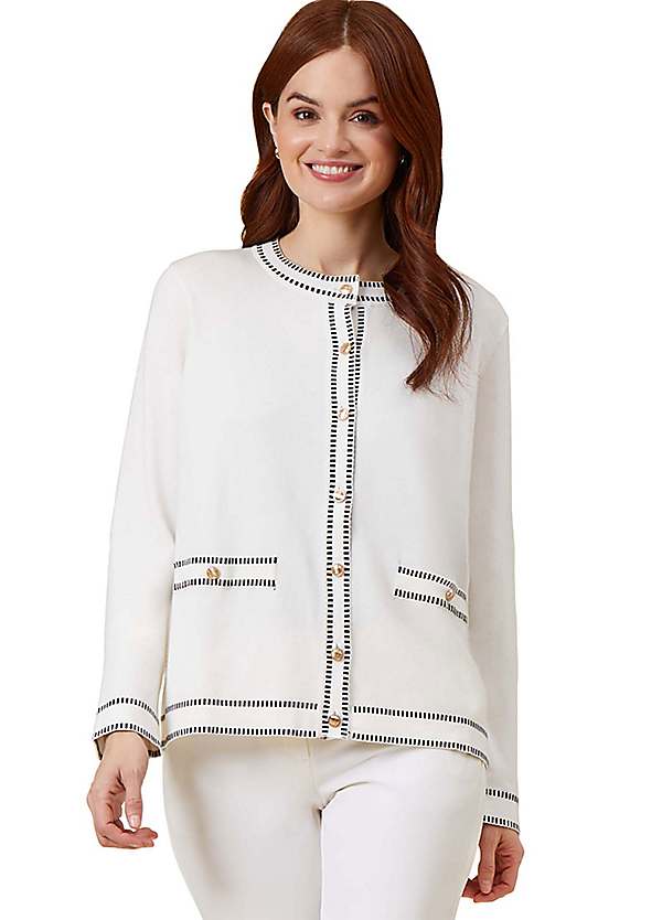 Adrianna Papell Crew Neck Cardigan with Stitch Detail