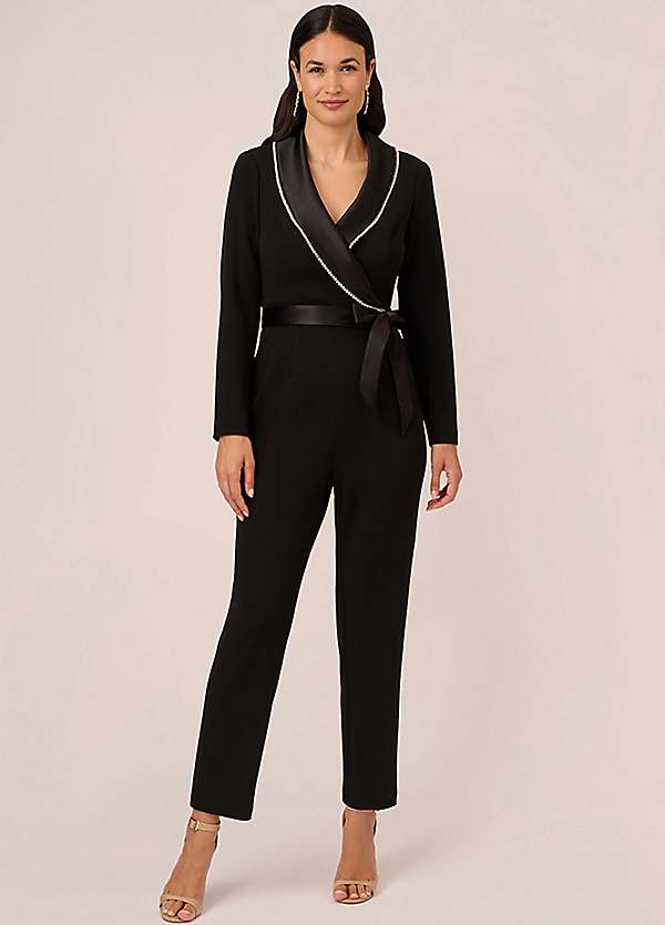 Adrianna Papell Crystal Trim Tuxedo Jumpsuit