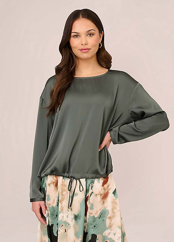 Adrianna Papell Drawstring Hem Scoop Neck Woven Blouse