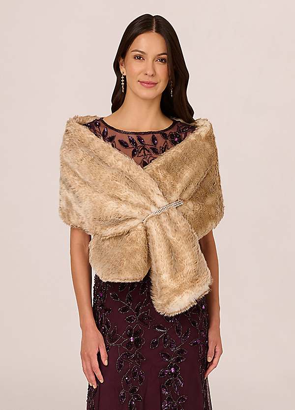 Adrianna Papell Embellished Faux Fur Wrap Freemans