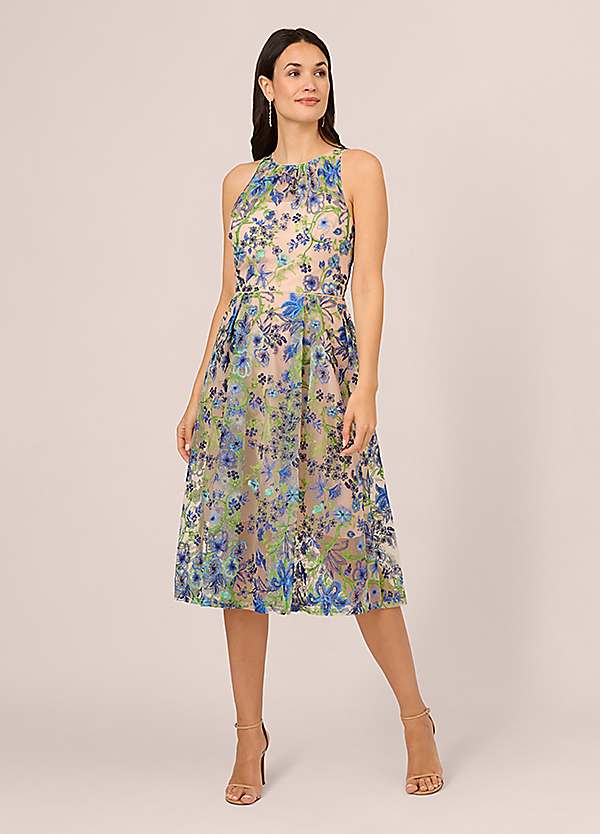 Adrianna Papell Embroidered Fit Flare Dress Freemans