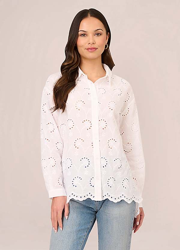 Adrianna Papell Eyelet Button Front Tunic Shirt