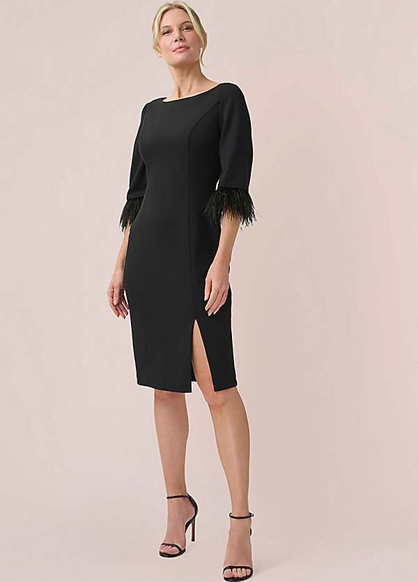 Adrianna Papell Feather Trimmed Crepe Sheath Dress