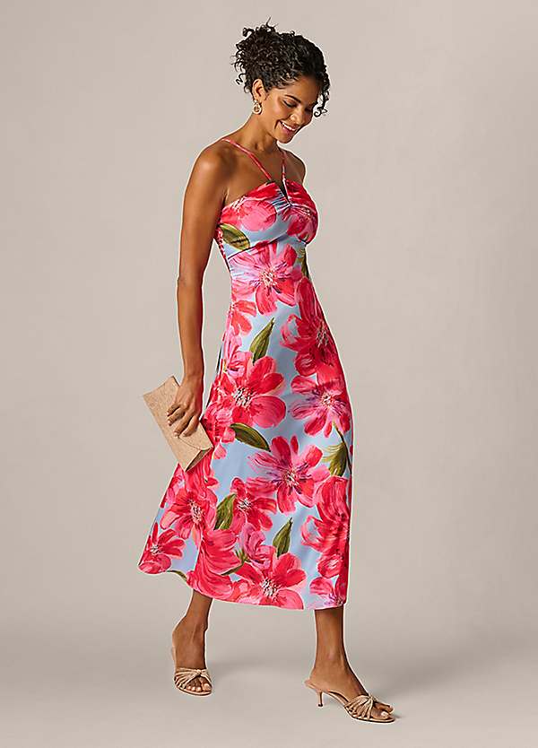 adrianna papell ankle length dress Floral Crepe - Blue/Pink Discount Christmas & Holiday SCH007312_CLB_L and pockets Dress style:DRESS+BOLERO+VEIL