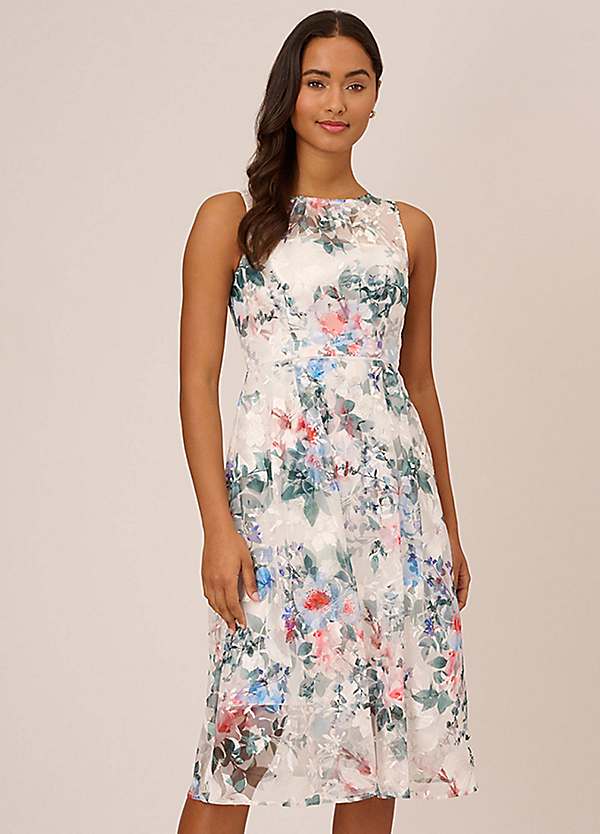 Adrianna Papell Floral Printed Veiled Dress Freemans