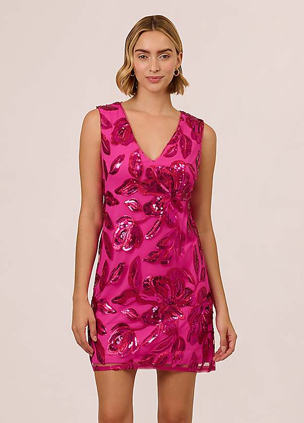 Adrianna Papell Floral Sequin Short Dress