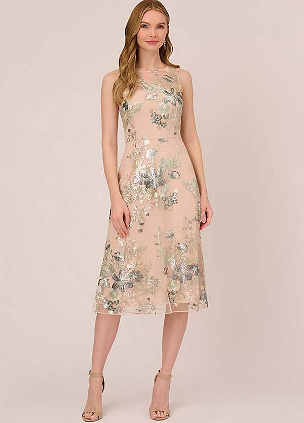 Adrianna Papell Foil Embroidery Midi Dress Freemans